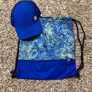 Lululemon Seawheeze Blue and Green Drawstring Bag with Cap